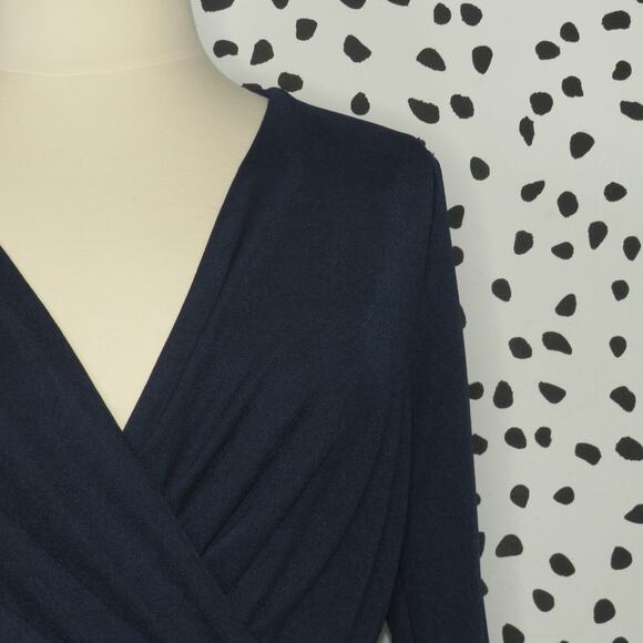 City Chic Navy Mia Long Split Sleeve Faux Wrap Dress - Picture 4 of 11